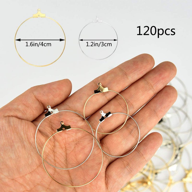 Tongcloud 120pcs Round Beading Hoop Earring Finding Component Accessories for Jewelry Making 2 Size (Gold and Sliver, 30mm and 40mm) - Image 2